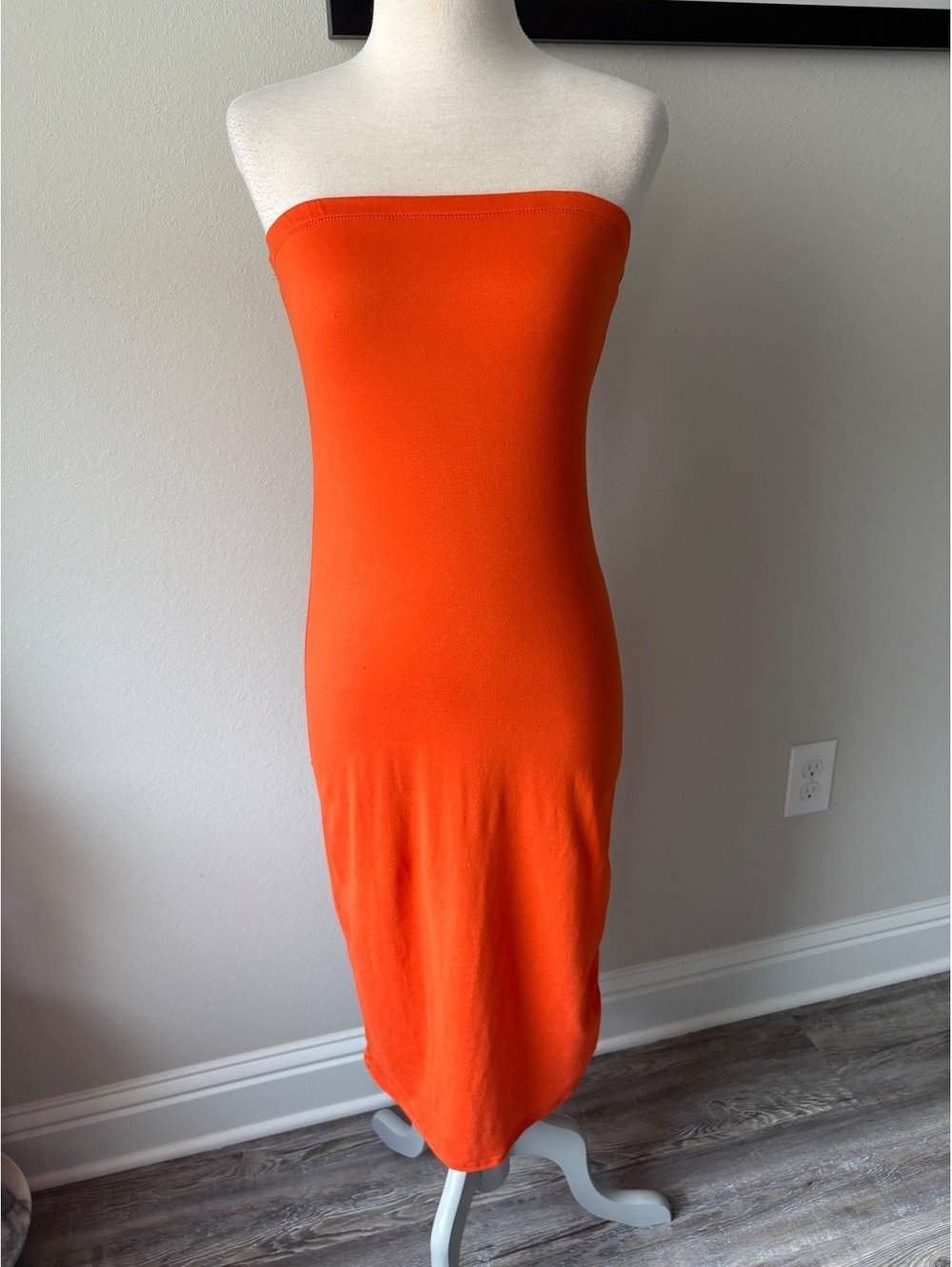 NY Collection Orange Strapless Midi Bodycon Dress Size Medium